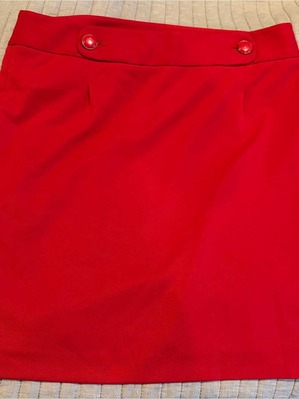 LOFT Red Pencil Skirt with Button-Accent Waist